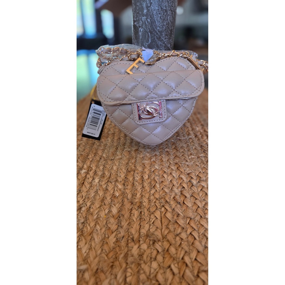 Bebe Quilted Heart Crossbody Bag Women OS Beige New Gold Chain Strap